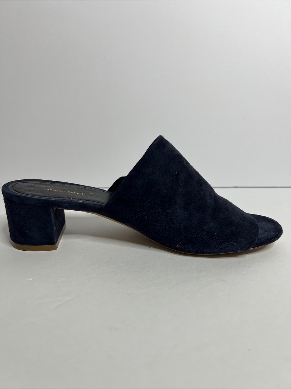 Mansur Gavriel Navy Suede Block Heel Mules Women's Italian Size 37 US Size 6.5-7